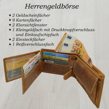 Wild Things Only Ledergeldbörse Rustikales Design Rindleder Herren Portemonnaie mit Doppel Stepp Nähten